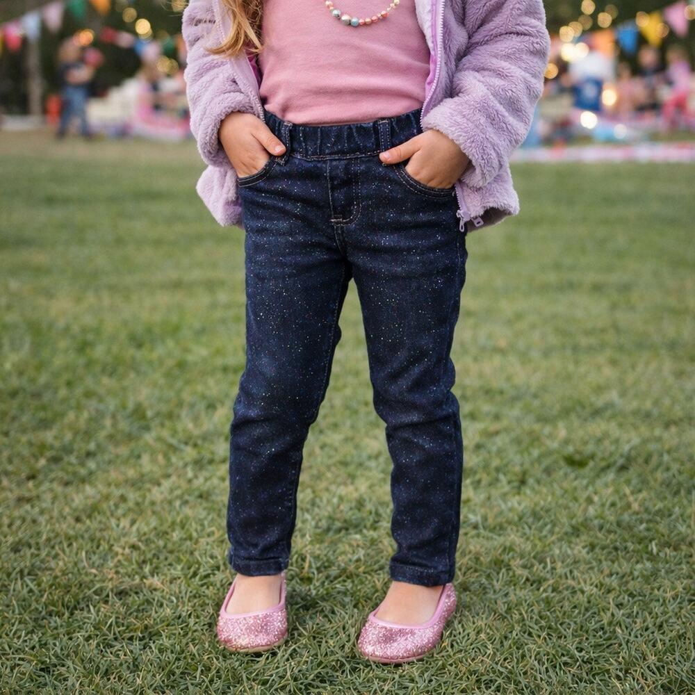 babyGap Rainbow Sparkle Skinny Jeans Toddler 4Y Glitter Dark Wash Stretch